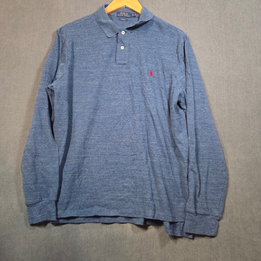 Polo Ralph Lauren Polo Shirt Mens XL Blue Long Sleeve Custom Fit Cotton